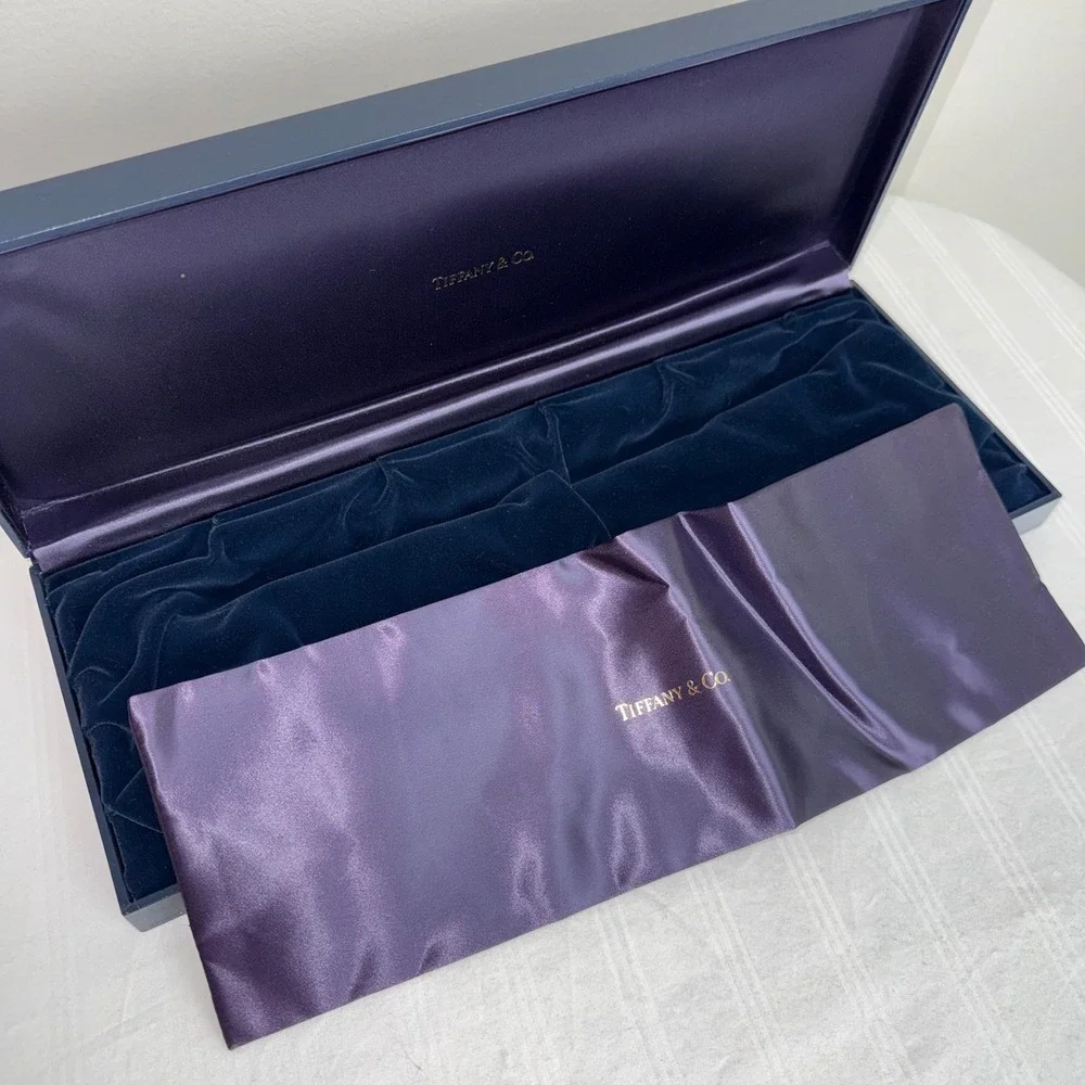 Tiffany & Co Navy Blue Velvet Flatware Jewelry Presentation Box Purple Satin